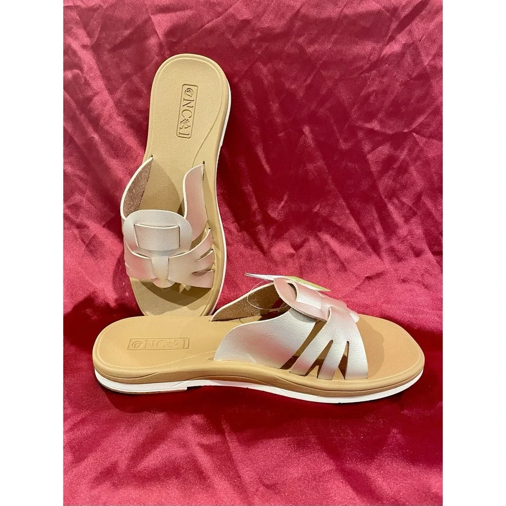 ONCAI Womens Sandals,Flat Dressy Square Toe Summer Beach Slides for Ladies‎ 7.5